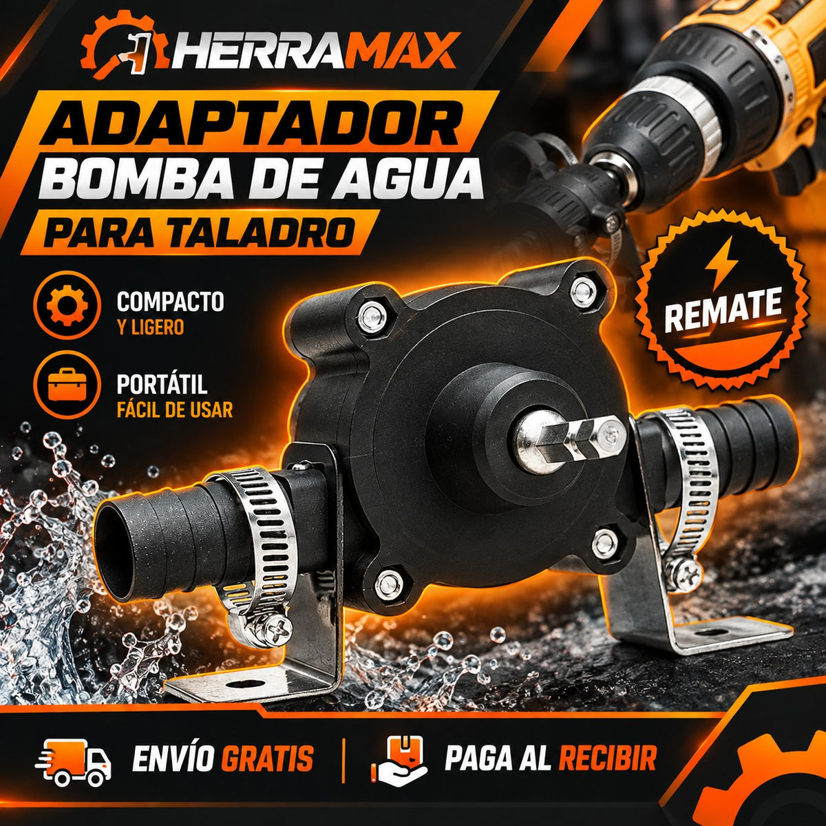 Adaptador bomba de agua para taladro Herramax